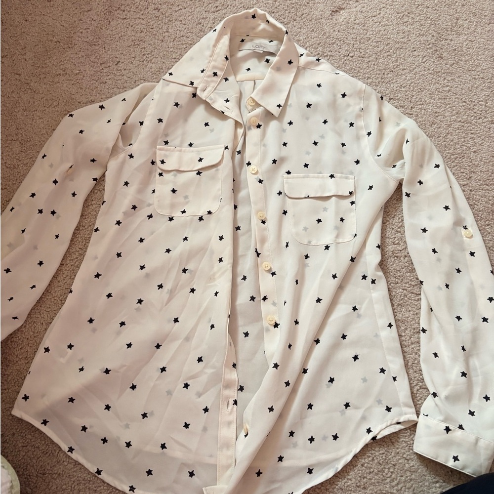 LOFT White Shirt with Black Star Pattern